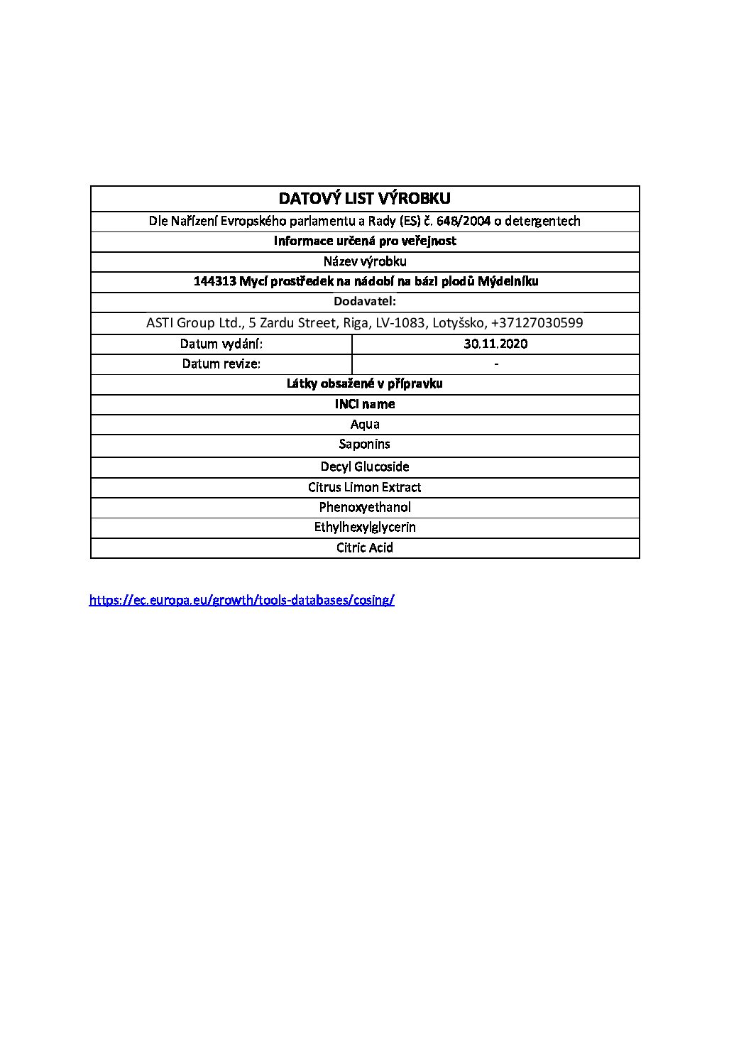 Mycí prostředek na nádobí na bázi plodů Mýdelníku